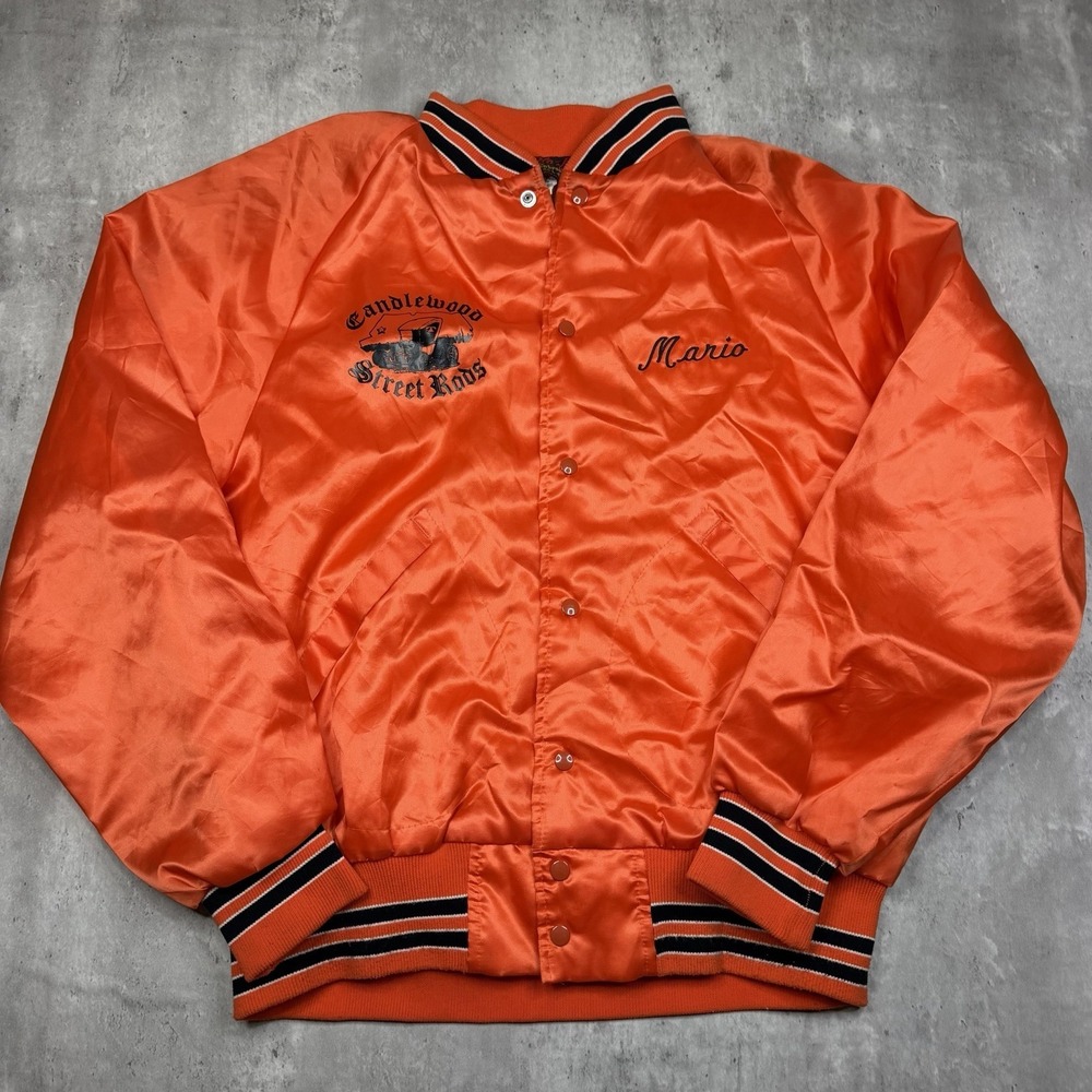 Vintage Pla-Jac By Dunbrooke Satin Bomber Jacket L Candlewood Street Rods USA